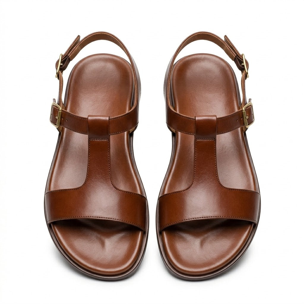 Refined Leather T-Bar Sandals