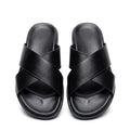 Premium Leather Cross-Strap Slides